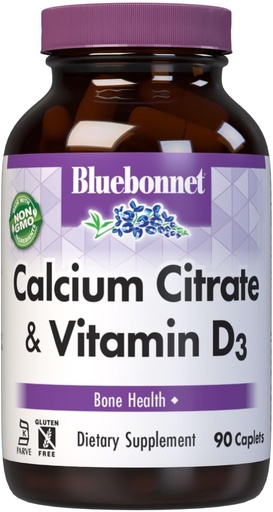 [BRSWIYQTPMIRSFDY] Bluebonnet Nutrition Calcium Citrate & Vitamin D3, Bone Health*, Non-GMO, Kosher Parve, Gluten-Free, Soy-Free, 90 Caplets, 22.5 Servings