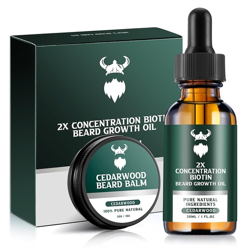 [BRSRAZQFDIGWM2T6] Beard Growth Kit - 2X Concentration Biotin for Men, Natural Argan, Jojoba Oils and Vitamins (Cedarwood)