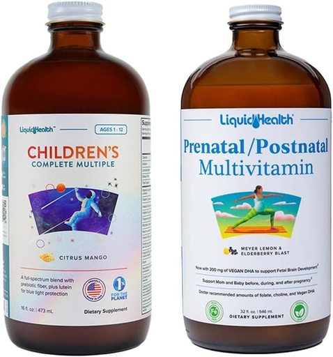 [BRSRAHQRBVYWGAL4] LIQUIDHEALTH Children's Complete Multivitamin & Women's Prenatal/Postnatal Liquid Multivitamin for Before, During & After Pregnancy - Immune Support, Health & Wellness for Moms & Kids - Made in USA