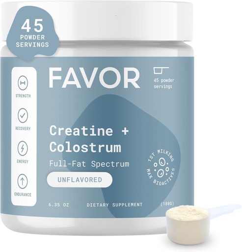 [BRSRA2YDCQCGMGTH] Favor Creatine and Bovine Colostrum Powder - Creatine Monohydrate Cow Colostrum Supplement, High Immunoglobulin IgG, Strength, Muscle Recovery and Gut Health for Men and Women, 45 Servings, Unflavored