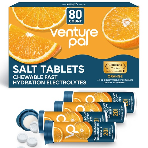 [BRSRA2YLOQMQAE3X] Venture Pal Chewable Electrolyte Tablets, 80 Count Fast-Dissolve Sugar-Free Stick Salt Tablets,Gluten Free – Variety Pack for Rapid Hydration, Outdoor Running, Hiking | Keto & Vegan Friendly | 4 Pack