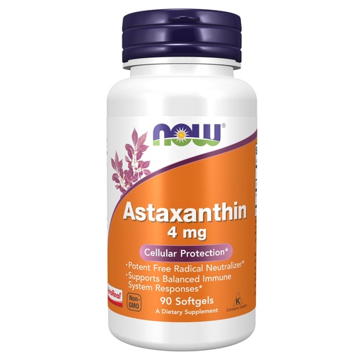 [BRSWIZQZAQNA4A3O] NOW Supplements, Astaxanthin 4 mg derived from Non-GMO Haematococcus Pluvialis Microalgae and has naturally occurring Lutein, Canthaxanthin and Beta-Carotene, 90 Softgels