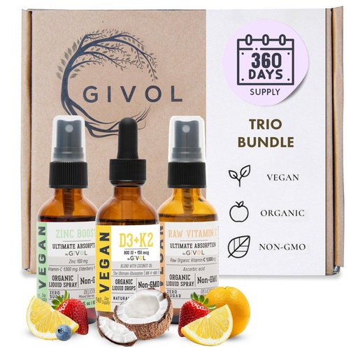 [BRSROAA6DJ7R43TJ] Vitamin C, D3 & K2 Liquid, Zinc Picolinate - Premium Liquid Vitamins - 180 Days Supply - Trio Bundle