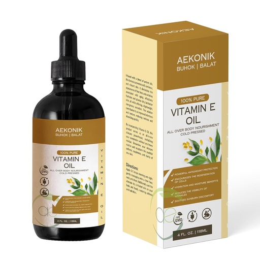 [BRSROAIZCRYRGH3Z] Organic Vitamin E Oil - Essential Pure Vitamin E Oil For Body Care and Skin Care - 4-Oz Bottle for Dry Skin, Wrinkles, Stretch Marks, Acne & Anti-Aging
