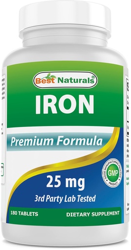 [BRSW22YFCR4AYAAU] Best Naturals Iron Supplement (Iron Bisglycinate) - 25mg - 180 Tablets - Gentle of Stomach - Non-Constipating