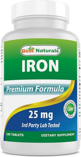 [BRSW22YFCR4AYAAU] Best Naturals Iron Supplement (Iron Bisglysinaatti) - 25mg - 180 tablettia - hellä vatsa - ei-kosteuttava