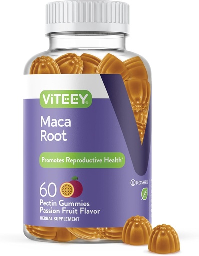 [BRSROEL6A4HRQ3A7] Viteey Black Maca Root Gummies - Drive, Passion & Energy Support - Black Maca Root vīriešiem un sievietēm - Vegan, lipekļa bezmaksas - 60 grāfs
