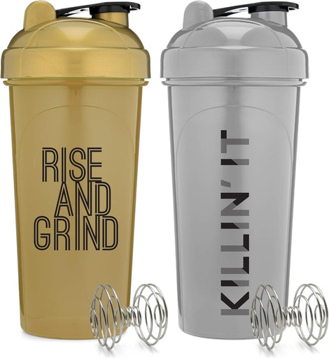 [BRSROBD4DF7RAET7] [2 Pack] 28 Ounce Proten Shaker Bottles with Mixer Agitators with Motivational Quotes | Perfect for Mixing Protein, Pre-Workout, and Greens Drinks | BPA Free and Dishwasher Safe |Gold & Silver