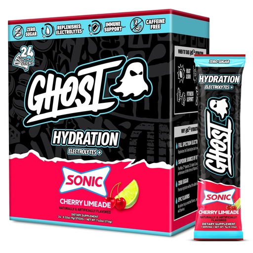 [BRSROAQKO4BQGCI7] GHOST Hydration Sticks, Electrolyte Powder Packets, Sonic Cherry Limeade - 24 Sugar Free Instant Electrolyte Drink Mix - Caffeine-Free Daily Hydration & Immune Support with Clean Formula
