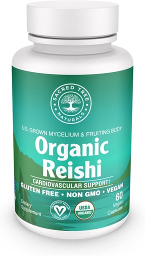 [BRSRAGQQPMPQ4AA6] Organic Reishi Mushroom Capsules - 1,000mg Potency - Stress Relief, Heart Health & Immunity - Non-GMO, Vegan, 60 Count (30 Servings)