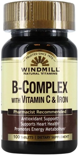 [BRSWIYYLBACGMFL6] Windmill B-Complex Tabletas con vitamina C y suplemento de hierro - 100 Ea