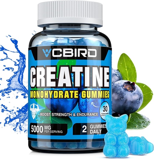 [BRSRAAAPCUDQMYA4] Creatine Monohydraat 5g per portie, Geen Sugar Creatine Supplementen Ondersteuning voor sterkte, prestaties, energie, herstel, Glutenvrije Creatine voor vrouwen en mannen, Bosbessen smaak (30 Gummies132)