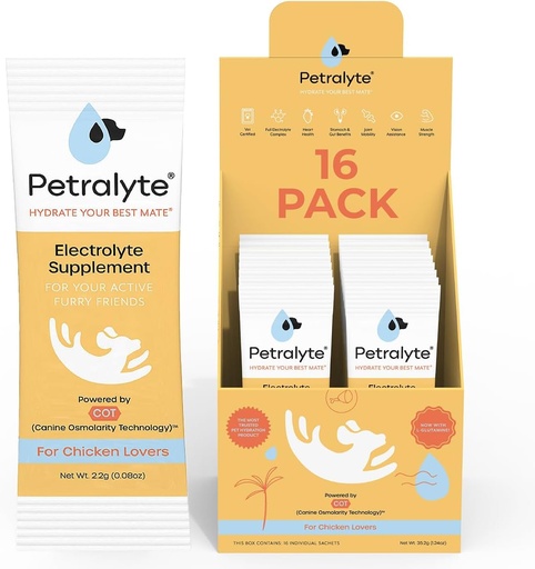 [BRSW2ZA6BB5AY2DZ] Petralyte Dog Electrolytes and Joint Supplement | Hydration Support for Dogs w/Glucosamine, Chondroitin & More | Electrolytes for Dogs with Prebiotics | for Chicken Lovers | 16 Packets