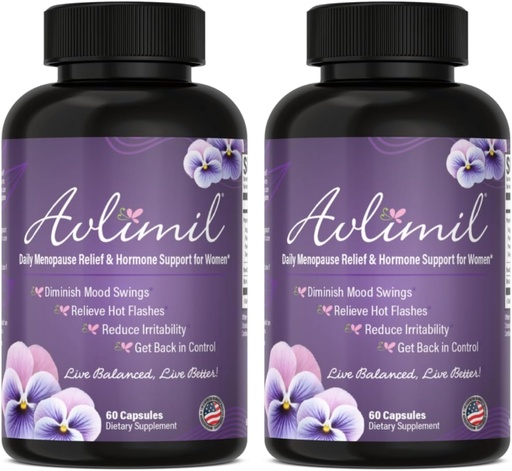 [BRSWIH3RAQEBWYLA] Avlimil® Hormone Balance & Menopause | Relief from Mood Swings, Hot Flashes, Night Sweats and Irritability - Isoflavones, Black Cohosh, Raspberry, Valerian, Sage, Red Clover, Lemon Balm - 2 Month