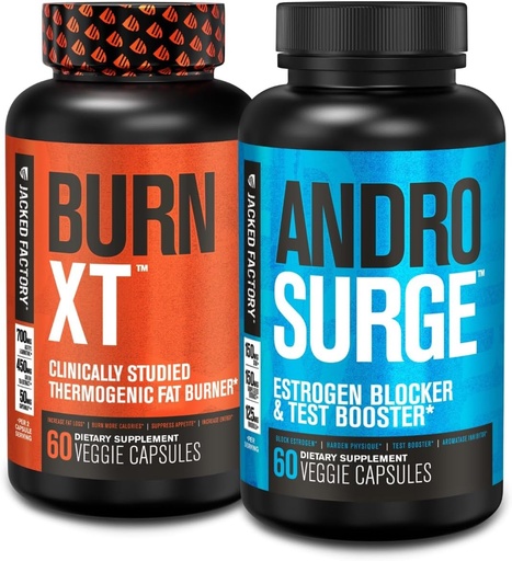 [BRSW2YINDMPQKGQ4] Jacked Factory Burn-XT Thermogenic Fat Burner - Appetite Suppressant for Weight Loss & Androsurge Estrogen Blocker for Men - Testosterone Booster