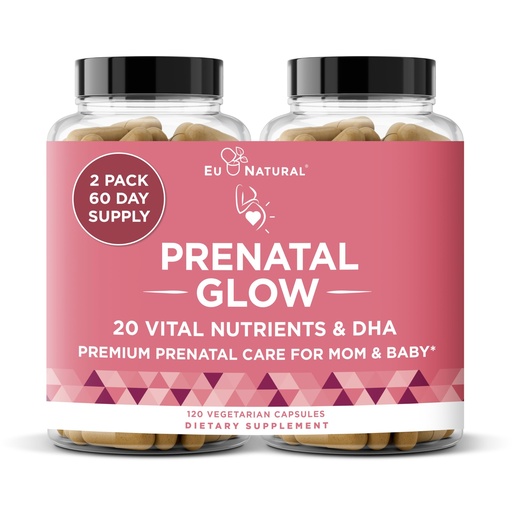 [BRSRMGI3OQBQI2Q4] Eu Natural Glow Prenatal Vitamins for Women - 20-in-1 Prenatal Multivitamin with Folate & Vegan DHA - Supports Healthy Pregnancy, Fetal Development & Mom’s Comfort - 120 Vegetarian Capsules