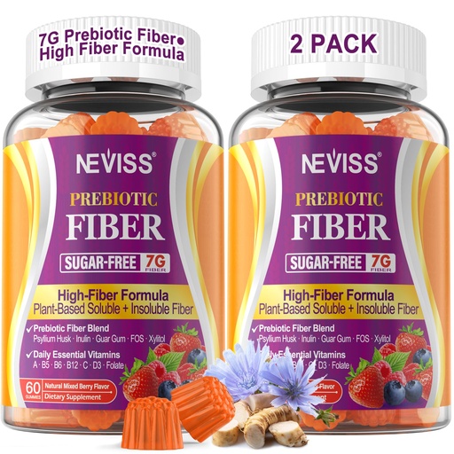 [BRSRMCTQAQIRY3TL] Fiber Gummies for Adults with Psyllium Husk, 7G(Soluble + Insoluble) Daily Prebiotic Fiber with Inulin, FOS, Guar Gum, Multivitamins for Daily Digestive Health, Regularity Support,Sugar Free,Pack of 2