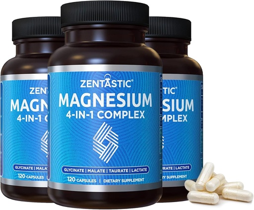 [BRSROY37BB6Q2GY3] Zentastic Magnesium Complex - 360 Capsules - Chelated Magnesium Glycinate, Malate, Taurate & Lactate - Support Bones, Muscles