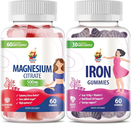 [BRSRAYL2BV4GC3QV] SUNNY SAM Iron Vitamins with Vitamin C & Magnesium Gummies for Adults
