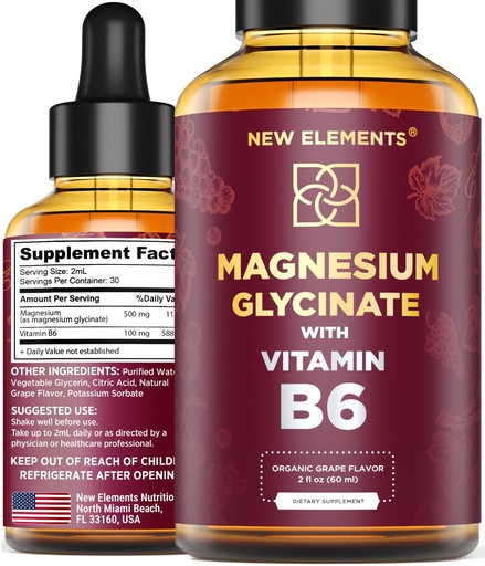 [BRSRMBI7BEIR4AIU] Liquid Magnesium Glycinate Drops with Vitamin B6 - Magnesium Supplement 500mg & Vitamin B6 100mg | Non-GMO No Gluten | Stress Relief | Sleep & Relaxation | Muscle & Heart Support | Natural & Vegan