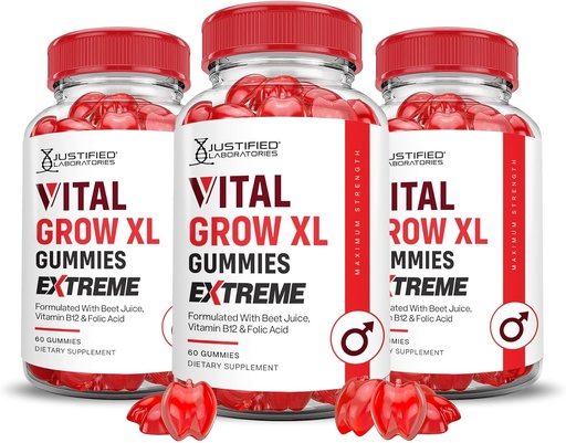 [BRSRAHYPCV7A2YLZ] Justified Laboratories (3 Pack Vital Grow XL Extreme 2000MG Performance Gummis Fortgeschrittene Formel Formuliert mit ACV Pomegranate Rübensaft Pulver B12 Vegan Non GMO 180 Gummys