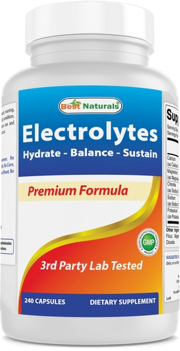 [BRSRAEAHPMBWAC3H] Best Naturals Electrolytes Hydrate-Balance- Sustain Premium Formula 240 Capsules. Gluten Free and Non-GMO.