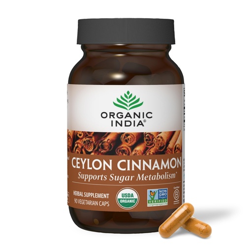 [BRSWKHT3CYHGAYD2] ORGANIC INDIA Ceylon Cinnamon Herbal Supplement - Vegan, Gluten-Free, Kosher, USDA Certified Organic, Non-GMO - 90 Capsules