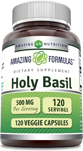 [BRSWKEYOBN5WIFTM] Amazing Formulas Holy Basil Extract 4:1 보충 | 500 Mg Per 서빙 | 120 캡슐 | Non-GMO | 글루텐 프리 | 미국