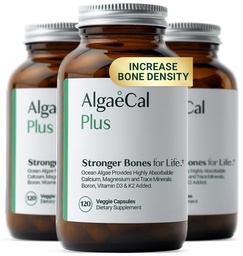 ALGAECAL Organic Red Algae Calcium Supplement for Bone Density & Strength, Vitamin K2 MK7 (100mg), Vitamin D3 (1600 IU), Magnesium (350mg) & Trace Minerals, Easy to Swallow, 120 Veggie Caps, 3 Packs