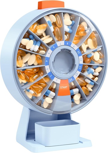 [BRSROBL4CV5BOH3A] Daviky Pill Günlük, Büyük Pill, Wall-Mounted veya Standing Use, 14 Days Pill Konteyner, Push Düğme Design, Weekly Pill Box for Vitamin, Medicine,Supplement, Fish Oil (Mavi)