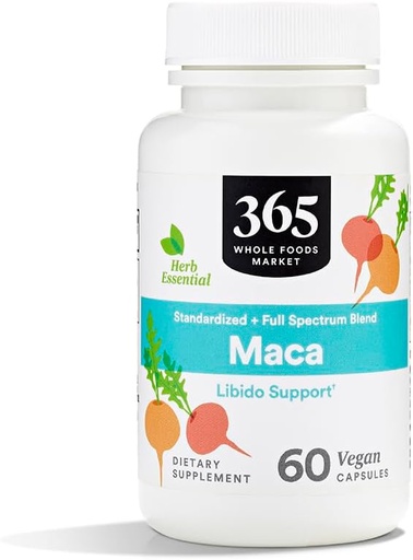 [BRSRMAYQBYMRQ33O] 365 av hele matmarkedet, Maca Standardisert + Full Spectrum Blend, Libido Support, Vegankapsler, 60 greve