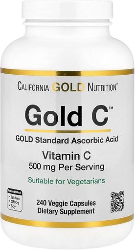 [BRSWKZL4BEAGADL2] California Gold Nutrition Gold C USP Grade Vitamine C Supplement - Immune Support & Seizoengebonden Wellness - Vegetarisch vriendelijk - Glutenvrij, Non-GMO - 500 mg - 240 Veggie Capsules