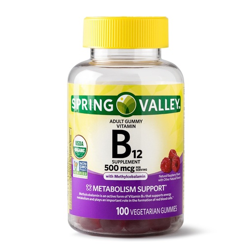 [BRSWIAYFAIEAE3DA] Spring Valley Adult Gummy Vitamin B12, Metabolism Support, Natural Fruit Flavor, 100 Gummies