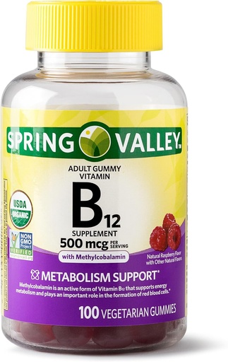 [BRSWIAYFAIEAE3DA] Spring Valley Täiskasvanud Gummy Vitamiin B12, Metabolism Toetus, Looduslik puuviljamaitse, 100 Gummis