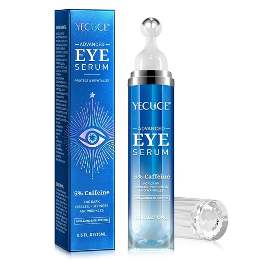 [BRSRAGD7CENWECL5] 5% Caffeine Peptide Eye Serum, Under Eye Roller Cream for Dark Circles, Puffiness, Bags Under Eyes - 360° Massage Ball Cream for Wrinkles, Fine Lines and Firming (Blue)