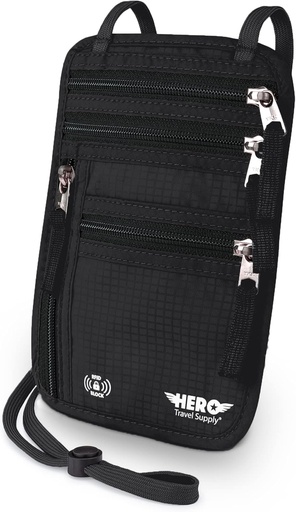 [BRSWGAAZCIHB4CDP] HERO Neck Wallet, RFID Blocking Passport Holder - Easy to Conceal and Pouch