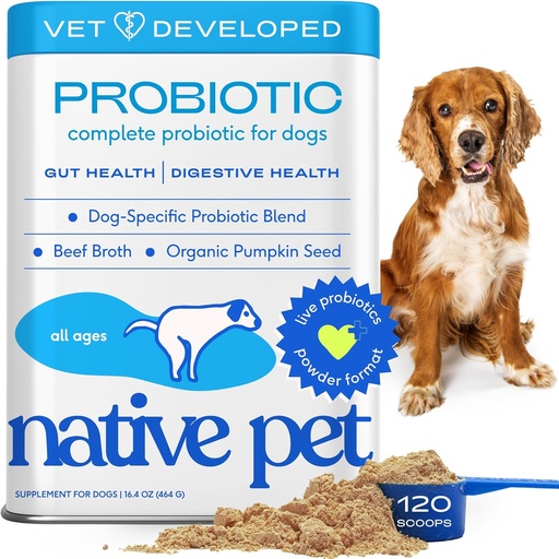 [BRSW2HQ7CV6BSAA3] Native Pet Probiotics for Dogs - Dog Probiotics Powder for Digestive Health, Gut Support, & Immune Boost – Vet-Formulated Powder for Maximum Potency with Digestive Enzymes & Prebiotics - 120 Scoops