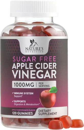 [BRSWY2YQABYBGCQ6] Apple Cider Vinegar Gummies for Weight Loss 1000mg - Vegan Apple Vinegar Gummy for Detox & Cleanse, ACV Supplement Pillen, Vitamine B12, Sugar Free ACV Gummy, Non-GMO, Nature's Nutrition - 120 Gummies