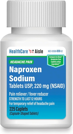[BRSW2AAKBECA2HLU] HemoglobineAisle Naproxen Natrium, 220 mg - 225 caplets - Hoofdpijn Relever, Tot 12 uur verlichting