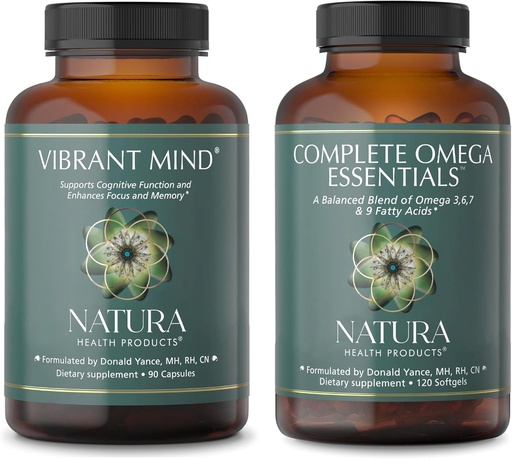 [BRSRAA35AUGQ2CIV] Natura Health Products Vibrant Mind and Complete Omega Essentials Supplement Bundle - Nootropic Brain Supplement for Memory and Focus - Balanced Blend of Omega 3, 6, 7, & 9 Fatty Acids