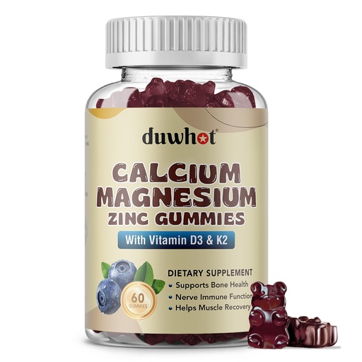 [BRSROHYBOQMGOYDA] Calcium Magnesium Zinc Gummies for Women, Chewable Calcium Supplement 1000 mg Vitamin D3 & K2, Bone & Nerve Health, Muscle Function, Immune Support & Stress Relief, Blueberry Flavor, 60 Ct
