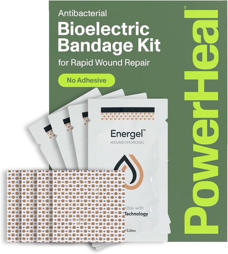 [BRSROBAFBN5GG3DX] PowerHeal Bioelectric Bandage Kit for Wound Care & Healing - Single Layer No Adhesive Includes Wound Hydrogel, Can Be Cut to Fit - for Cuts, Abrasions, Blisters, Burns - 4-Pack, 2" x 2"