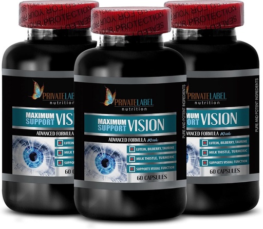 [BRSROEL7C4HRO2QV] Extrait de graines de raisin bio - AVANCED VISION FORMULA - acide aminé taurine, Améliore Vision, Lutéine et Zeaxanthin, compléments oculaires organiques pour les adultes de plus de 50 ans, chardon de lait bio - 3 bouteilles 180Caps