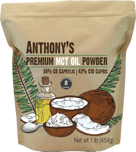 [BRSWECQHDF7WOEQ2] Anthony's Premium MCT Oil Powder 56% C8 Caprylic, 42% C10 Capric, 1 lb, Gluten Free, 非 GMO, Keto 友好公司
