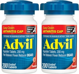 Advil Pain Reliever and Fever Reducer, Pain Relief Medicine with Ibuprofen 200mg for Joint Pain, Muscle Ache and Minor Arthritis Pain Relief - 200 Coated Tablets with Easy Open Arthritis Cap
