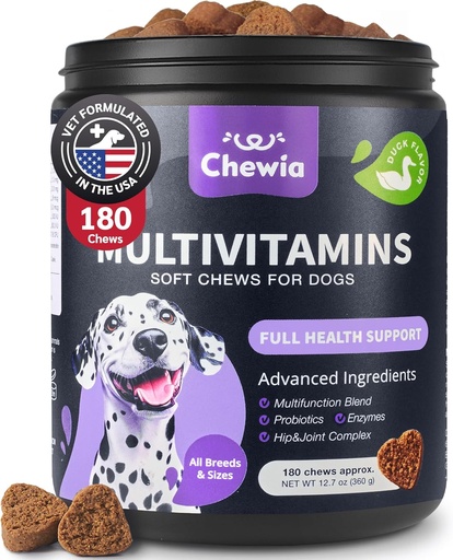 [BRSROA34PIIGEF3G] Dog Vitamine 15 în 1 - Dog Multivitamine Chews cu MSM pentru Hip & Joint Health - Dog Supliment pentru Mâncărici Skin Relief - Multivitamine pentru câini Suport imun cu enzime - Skin & Coat, Suport de mobilitate