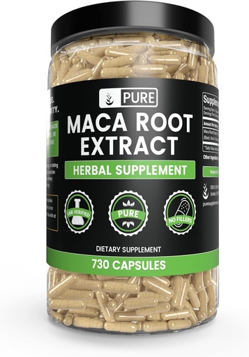 [BRSWGBQTOUHWKHTU] PURE ORIGINAL INGRÉDIENTS Racine de maca (730 Capsules) Pas de Magnésium ou de Rice Filters, Toujours Pure, Verified Lab
