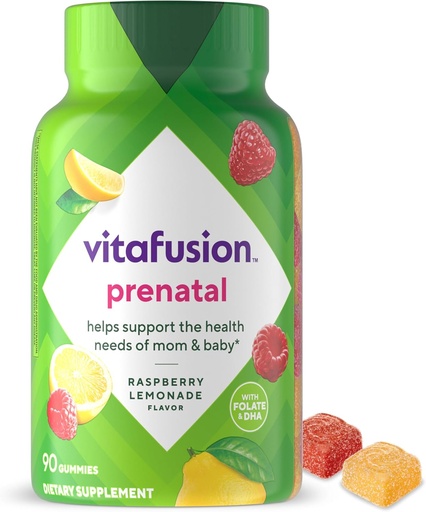 [BRSWIYIACNYRMGQV] Vitafusion PreNatal Gummy Vitamini, Raspberry Limonade aroma, Prenatal Vitamin dodatek za ženske s Folate in DHA, 45 Day Supply, 90 Count