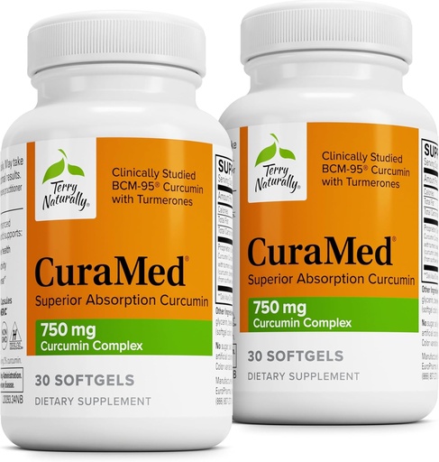 [BRSROEI2BYHRACA2] Terry Naturally CuraMed 750mg - Antioxidant Supplement for Brain & Heart Health - Supplement with High-Potency Curcumin Complex - Kidney, Liver & Immune Health Support - 30 Softgels (Pack of 2)