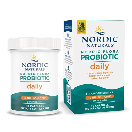 [BRSWIFATB4MQGCLO] Nordic Naturals Nordic Flora Probiotic Daily - 60 Capsules - 4 Probiotic Strains with 12 Billion Cultures - Optimal Wellness, Immune Support, Digestive Health - Non-GMO, Vegan - 30 Servings